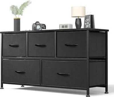 Productafbeelding van Famanu Kommode met 5 laden - Stoffen commode voor slaapkamer en woonkamer - Zwart