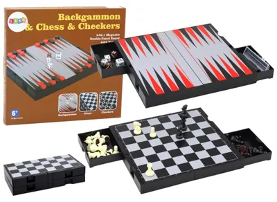 Obrázok produktu pre Zestaw gier planszowych 3w1: Szachy, Warcaby, Backgammon