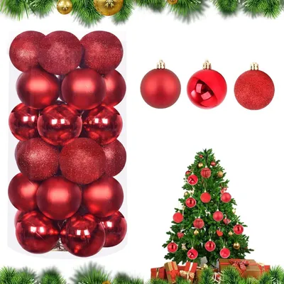 Produktbild von Set mit 30 roten Weihnachtskugeln aus Kunststoff