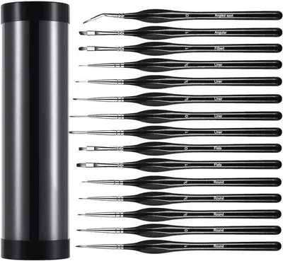 Productafbeelding van Famanu mini-penselen set voor fijne details - 15 stuks kunstpenselen met houder en etui