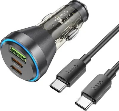 Produktbild von HOCO USB-Autoladegerät QC 18W + 2 x Typ C 30W + Kabel Typ C auf Typ C PD60W NZ12D schwarz