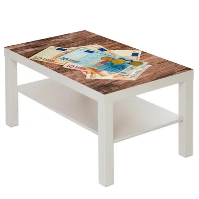 Produktbild von Couchtisch Tisch mit Motiv Bild Geld auf Holz : Weiß