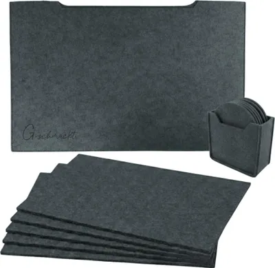 Produktbild von Filz Platzsets 45x30cm, Platzdeckchen abwaschbar, inkl. Tischuntersetzer für Gläser & Schutzhülle, 20teiliges Set (dunkelgrau)