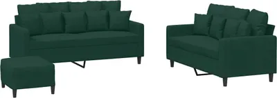Produktbild von vidaXL 3-tlg. Sofagarnitur mit Kissen Dunkelgrün Samt