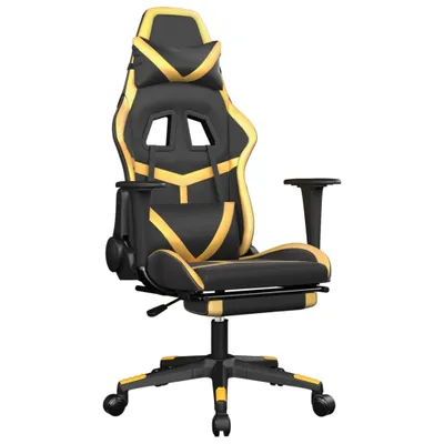 Produktbild von vidaXL Gaming-Stuhl mit Massage & Fußstütze Schwarz Golden Kunstleder