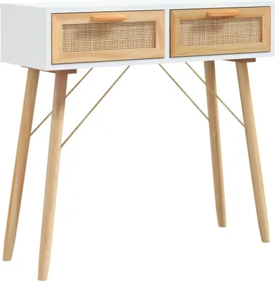 Immagine prodotto di Tavolo Consolle Bianco 80x30x75cm Massello Pino Rattan Naturale