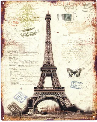 Produktbild von Moritz Deko Blechschild Postcard Eifelturm Retro Geschenk-Idee aus Metall Vintage-Design zur Dekoration