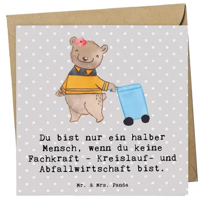 Produktbild von Mr. & Mrs. Panda Grußkarte Fachkraft - Kreislauf- und Abfallwirtschaft Herz - Grau Pastell - Geschenk, faltkarte, Glückwunschkarte, Müllwerker, anlasskarte, Lustig