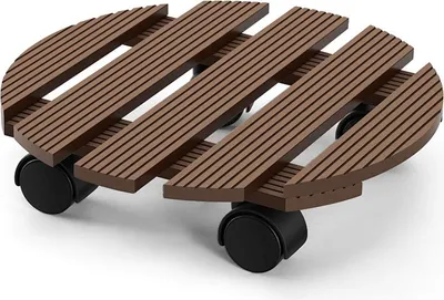 Produktbild von Faziango WPC Pflanzenroller 30cm, Blumenroller Tragkraft 80 KG, Rolluntersetzer mit Rollen, Kübelroller für Pflanzen, Blumentopf(Rund, Braun)