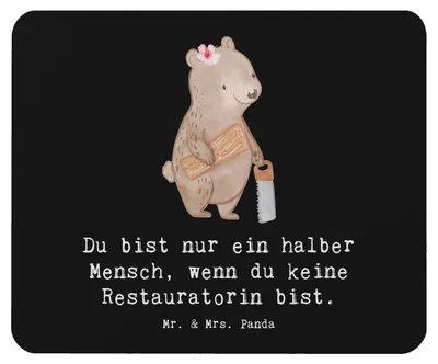 Produktbild von Mr. & Mrs. Panda Mousepad Restauratorin Herz - Schwarz - Geschenk, mauspad pc, mousematte, laptop, Mouse Pad