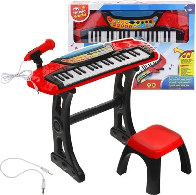 Zdjęcie produktu dla Keyboard Pianino Organy dla Dzieci Mikrofon Stołek Czerwony Nagrywanie