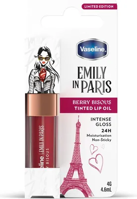 Produktbild von Vaseline x Emily in Paris Lip Oil Berry Bisous, getönter Lipgloss für vollere Lippen, (Berry Bisous - 1 x 4g)