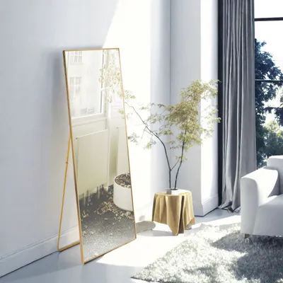 Obrázek produktu pro Zrcadlo ProximaX 40 x 150 cm v celé délce, stojící zrcadlo a nástěnné zrcadlo 2 v 1, toaletní zrcadlo, šatní zrcadlo do ložnice, obývacího pokoje a předsíně, zlatá barva
