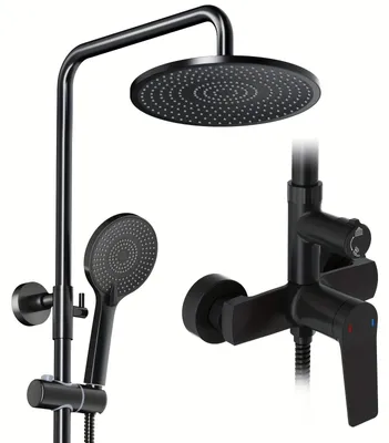 Immagine prodotto di Set doccia nero opaco - Doccia a pioggia - Miscelatore per doccia - Soffione doccia - Doccia da incasso - Doccia a pioggia da 25 cm