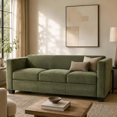 Produktbild von 3er Sofa Lille, Couch Loungesofa 3-Sitzer, Nosagfederung Stoff/Textil Chenille (260g/m²) 190cm  grün