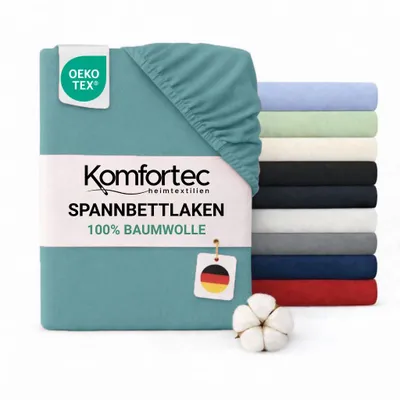 Produktbild von Komfortec Jersey Spannbettlaken 180x200 cm, 100% Baumwolle, Dunkelgrün