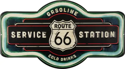 Produktbild von Moritz Blechschild 58 x 32 cm Route 66 Tankstelle Gas Neon Look Bar USA US Deko Metallschild Retro Vintage Retro Sprüche lustig