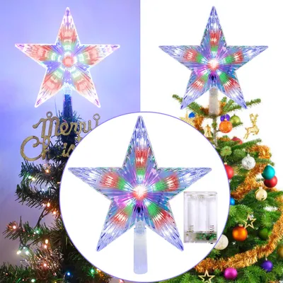 Produktbild von 2 Stück RGB LED Stern 8 Beleuchtungsmodi, Innen Dekoration für Weihnachtsbaumspitze Baumspitze Batteriebetieben