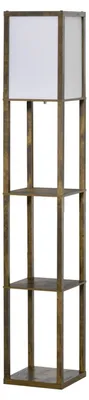 Produktbild von Stehlampe mit Regalen, Wohnzimmer Stehleuchte mit E27 Fassung bis 40W, Nachttischlampe mit Lampenschirm, Standlampe für Schlafzimmer, Arbeitszimmer, Büro, Rustikales Braun Aosom
