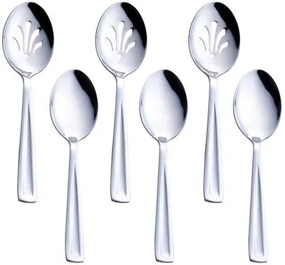 Produktbild von Famanu Servierlöffelset Edelstahl - 3 große Servierlöffel und 3 Schöpflöffel, 24,1 cm