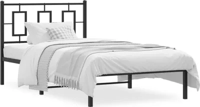 Produktbild von Design Bettgestell mit Kopfteil Metall Schwarz 100x190 cm, Klassische Betten 2024 Neu