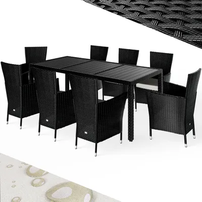 Produktbild von CASARIA® Gartenmöbel Polyrattan 8 Stühle Stapelbar 190x90cm Gartentisch WPC Holz Wetterfest Outdoor Terrasse Sitzgruppe Essgruppe Garnitur Set Schwarz