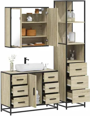 Produktbild von Möbel 3-tlg. Badmöbel-Set Sonoma-Eiche Holzwerkstoff - Badezimmer 3301141