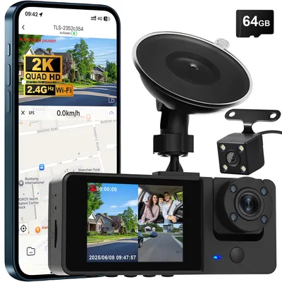 Produktbild von 2K Dashcam Auto,2-Zoll-LCD,3 Kanal Dashcam Auto Vorne Hinten Dashcam