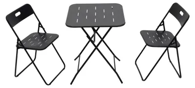 Produktbild von AIORBER Bistro Set 3-teilig, klappbare Balkonmöbel mit 2 Stühlen und Tisch, wetterfestes Gartenmöbel Set aus Stahl für Terrasse & Balkon Schwarz
