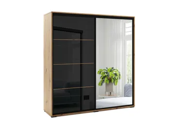 Zdjęcie produktu dla Szafa A11 z drzwiami przesuwnymi i szkłem lacobel – 150 x 62 x 245 cm