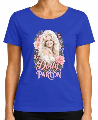 Zdjęcie produktu dla Dolly Parton, piosenkarka country, motyle, ikona Nashville, damska koszulka, niebieska, rozmiar S