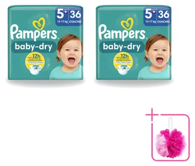 Immagine prodotto di 2 pannolini Pampers Baby-Dry taglia 5+ (12-17 kg) - confezione risparmio - 2 pezzi