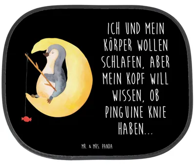 Produktbild von Mr. & Mrs. Panda Auto Sonnenschutz Pinguin Mond - Schwarz - Geschenk, für Autoscheiben, schlafen, Sonnenblende, Süßigkeiten, Neugierig, Angel, Schlafzimmer, saugnapf
