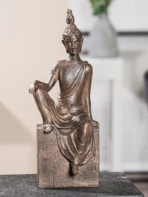 Produktbild von Gilde Figur, Buddha, Maitreya, Kunstharz, braun, VE 2 Höhe: 38.00 cm Breite: 15.00 cm Tiefe: 12.00cm 52931