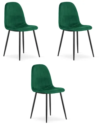 Image de Chaise - Leobert - Padva - Velours Vert/Pieds Noirs - 44,5 X 53 X 87 Cm - Lot De 3