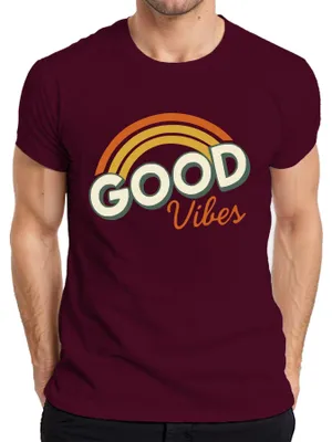 Produktbild von Good Vibes Retro Regenbogen Vintage 70erJahre Hippie Boho Sommer Herren T-Shirt, Burgundy, L
