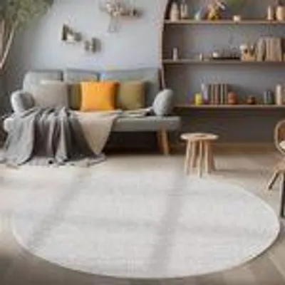 Produktbild von Modern Wohnzimmereppich Robust Meliert Einfarbiger Schlingenteppich Cut-Loop Design, Größe: 120 cm Rund, Farbe: Silber