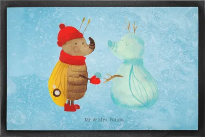 Produktbild von Mr. & Mrs. Panda Schmutzfangmatte Nachtfalter Schneemann 50 x 75 cm - Eisblau - Geschenk, fußmatte, Bodenvorleger, Weihnachten, Fussmatte, Weihnachtsgruß, Winter, Schnee