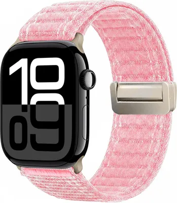 Produktbild von Smartwatch Armband für Apple Watch Series 11 46mm Nylon Textil Band Ersatzband Wechselband Magnetverschluss flexibel atmungsaktiv Rosa