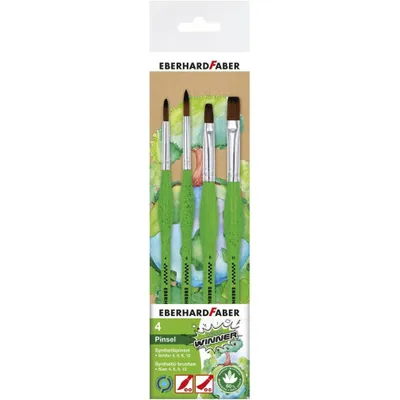 Produktbild von EBERHARD FABER Synthetikhaarpinsel-Set GREEN WINTER 4-teilig (rund/flach)