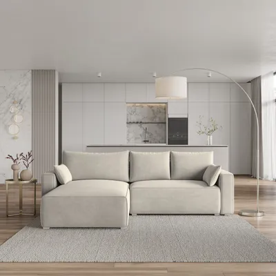 Produktbild von Masseno Ecksofa FORIL mit Schlaffunktion L-Form, Sofa mit Bettkasten, Wohnzimmersofa, Couch, Soffa, Bettsofa, Couchgarnitur- Creme, MONOLITH 04