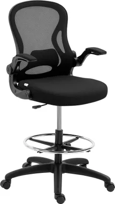 Zdjęcie produktu dla Krzesło biurowe Vinsetto, ergonomiczne krzesło kreślarskie z regulowanym podnóżkiem, obrotowe, 102-122 cm, regulowane na wysokość, z kółkami i podparciem lędźwiowym, czarne