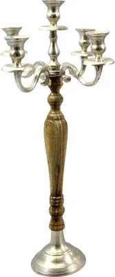 Produktbild von Kerzenständer 5-armig Kerzenleuchter Kandelaber aus Holz und Metall braun/silber Höhe 60 cm