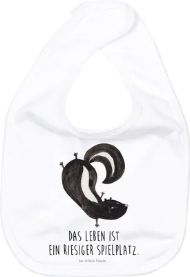 Produktbild von Mr. & Mrs. Panda Lätzchen Stinktier Handstand - Weiß - Geschenk, Für Babys, Wildtier, Stinker, Raubtier, Babylätzchen, Schlabberlatz, Spielplatz, Sabber, Skunk