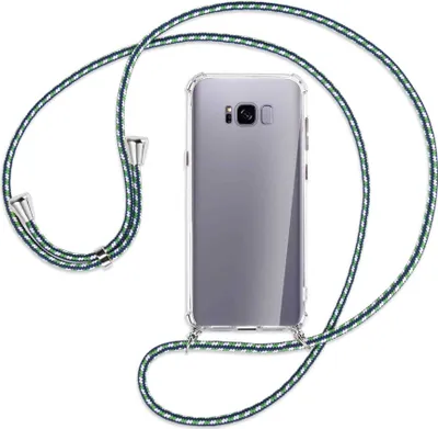 Produktbild von Handykette Backcover-Schutzhülle mit Band (Metall silberfarben) für Samsung Galaxy S8 Plus - grün/blau/weiß