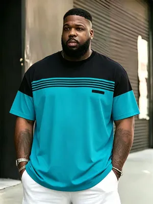 Produktbild von Oversize T-Shirt Herren XL, Kurzarm Shirt Sommer, lässiges Herren Oberteil mit Rundhals, Streifen und Colorblock Design, Freizeit Streetwear