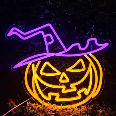 Immagine prodotto di Forever Light HEXE ZUCCA Luce Neon Insegna a neon per decorazioni murali di Halloween con connessione USB, luce d'atmosfera, elemento decorativo perfetto, ideale per interni
