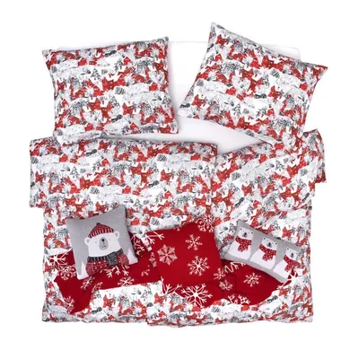 Obrázek produktu pro SCANquilt povlečení SATÉN DESIGN lapland bíločervená 100% dlouhovlákná česaná bavlna 140 x 220/70 x 90 cm