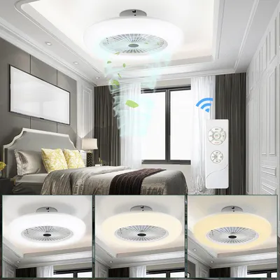 Image de TolleTour Ventilateurs de plafond 80W Ventilateur blanc Chambre à coucher silencieuse LED avec chambre éclairée
