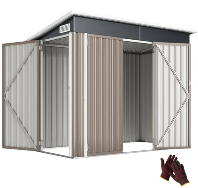 Productafbeelding van Metalen tuinschuur 2,68 m², afsluitbaar, gereedschapsschuur met 3 deuren, ventilatie, lessenaarsdak, handschoenen